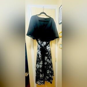 BLOOMCHIC Floral patchwork pocket belt surplice neck ruffle dress elastic waste